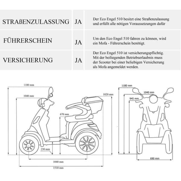 E-Mobile, Seniorenmobil 4 Räder, rot, 25 km/h mit Dach – Bild 13